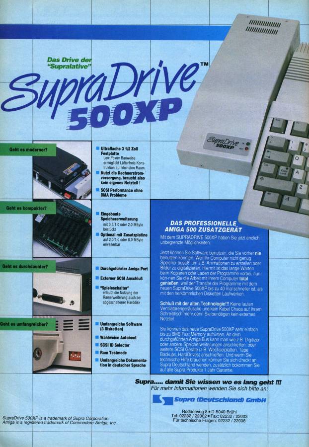 Supra SupraDrive 500XP (ByteSync) - Vintage Advert - Date: 1991-08, Origin: DE