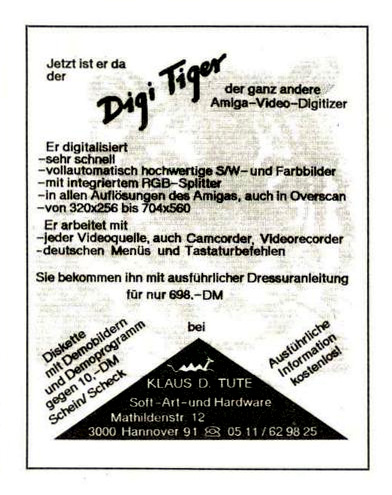 Klaus D. Tute Digi Tiger - Zeitgen&ouml;ssische Werbung - Datum: 1990-01, Herkunft: DE