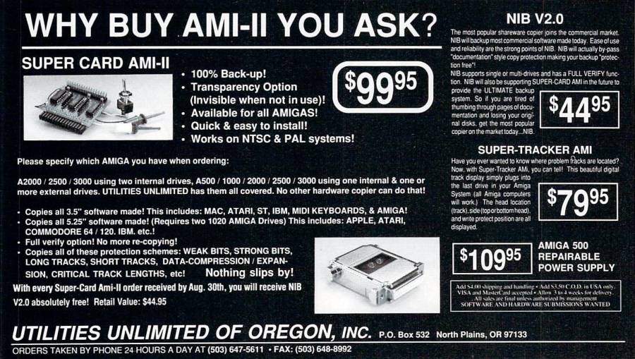 Utilities Unlimited Super-Card Ami II - Vintage Advert - Date: 1990-08, Origin: US
