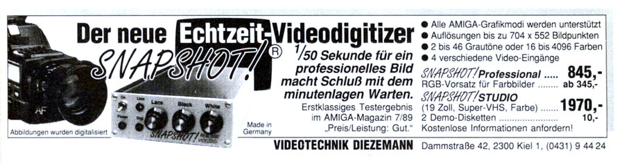 Videotechnik Diezemann Snapshot Professional - Vintage Advert - Date: 1989-09, Origin: DE