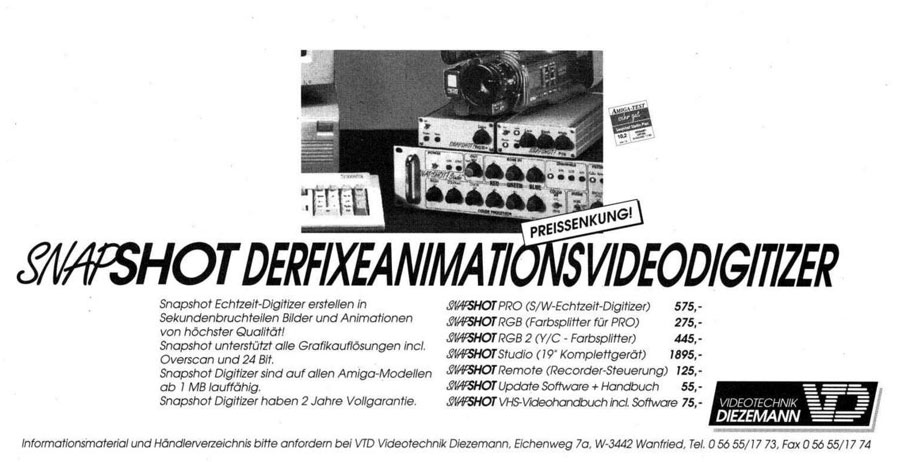 Videotechnik Diezemann Snapshot Studio Plus - Vintage Advert - Date: 1992-11, Origin: DE