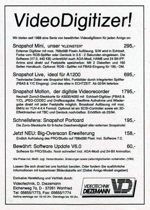 Videotechnik Diezemann Snapshot Motion - Vintage Advert - Date: 1994-01, Origin: DE