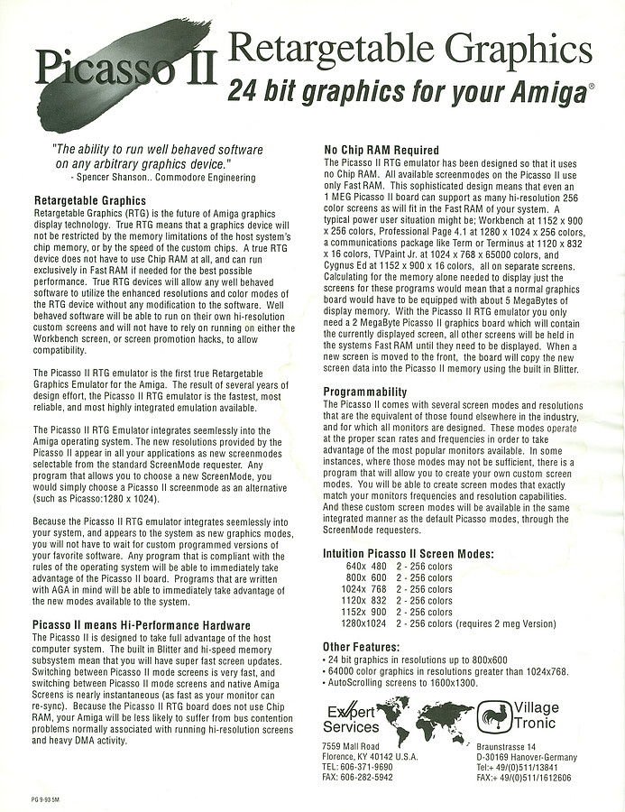 Village Tronic Picasso II - Vintage Advert - Date: 1993-11, Origin: US