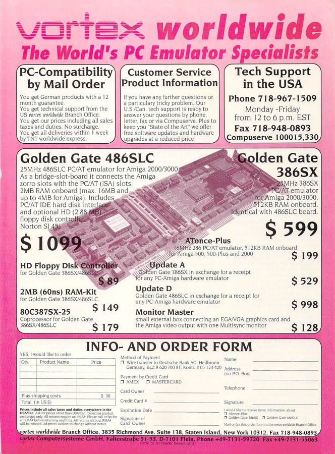Vortex Golden Gate 386SX & 486SLC & 486SLC2 - Vintage Ad (Datum: 1992-12, Herkunft: US)