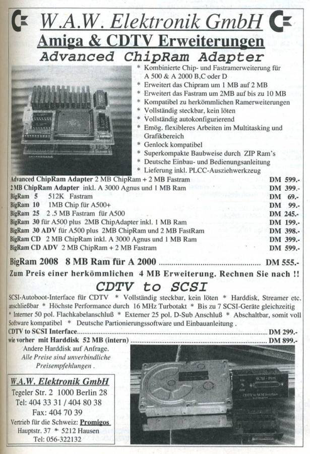 W.A.W. Elektronik CDTV to SCSI Interface - Vintage Ad (Datum: 1993-02, Herkunft: DE)