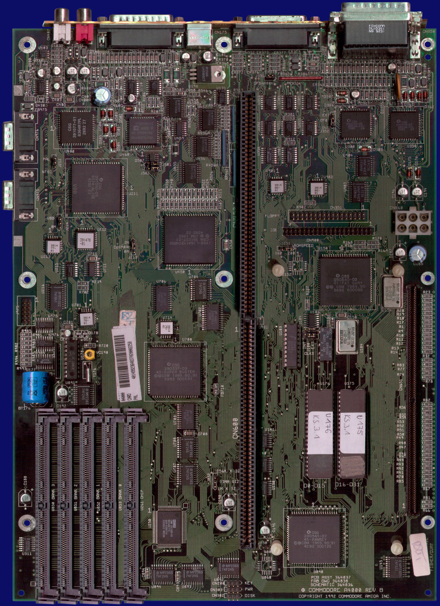 Commodore Amiga 4000 - Rev B motherboard, front side