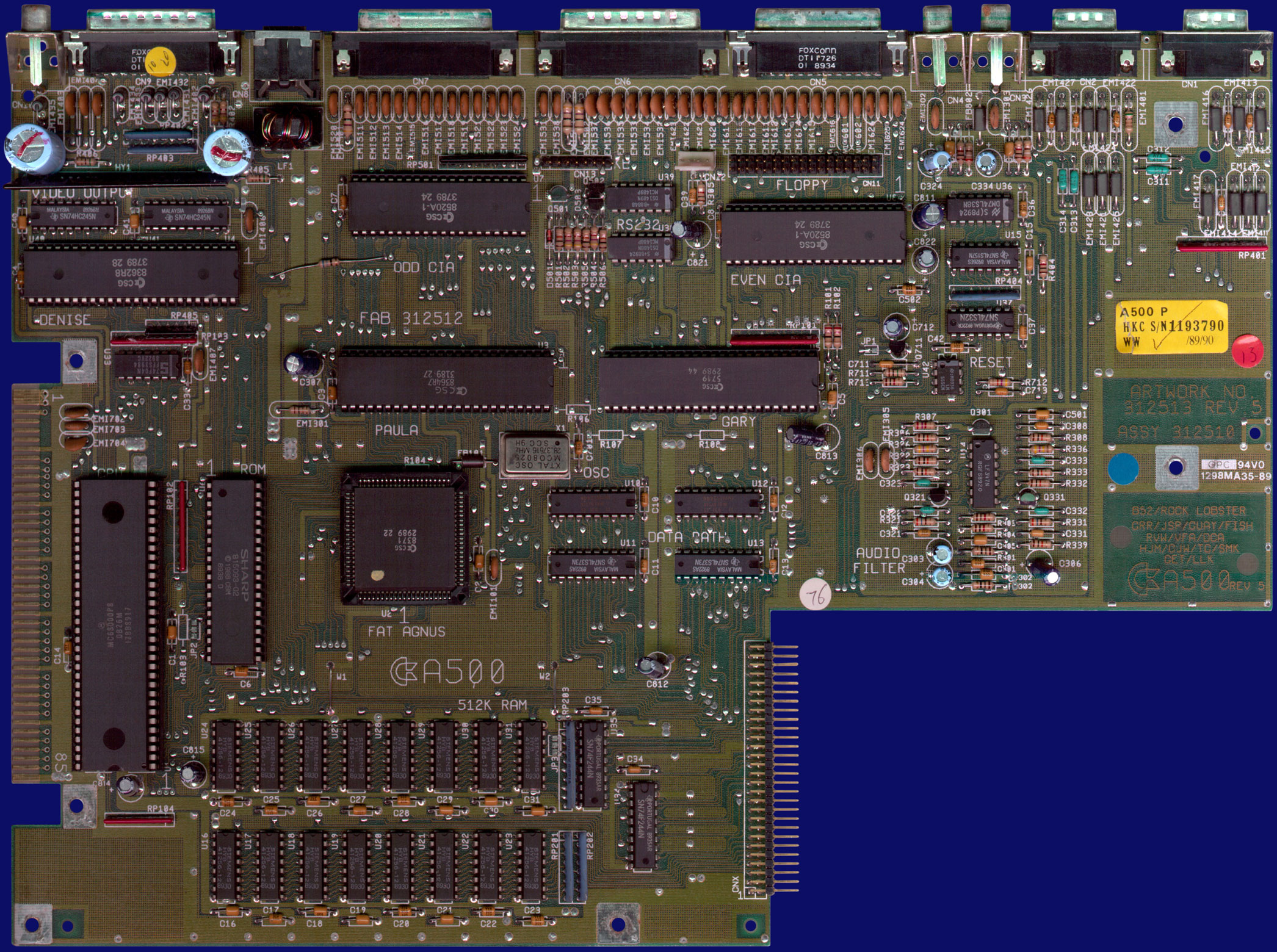 Commodore Amiga 500 & 500+ - Rev 5 motherboard, front side