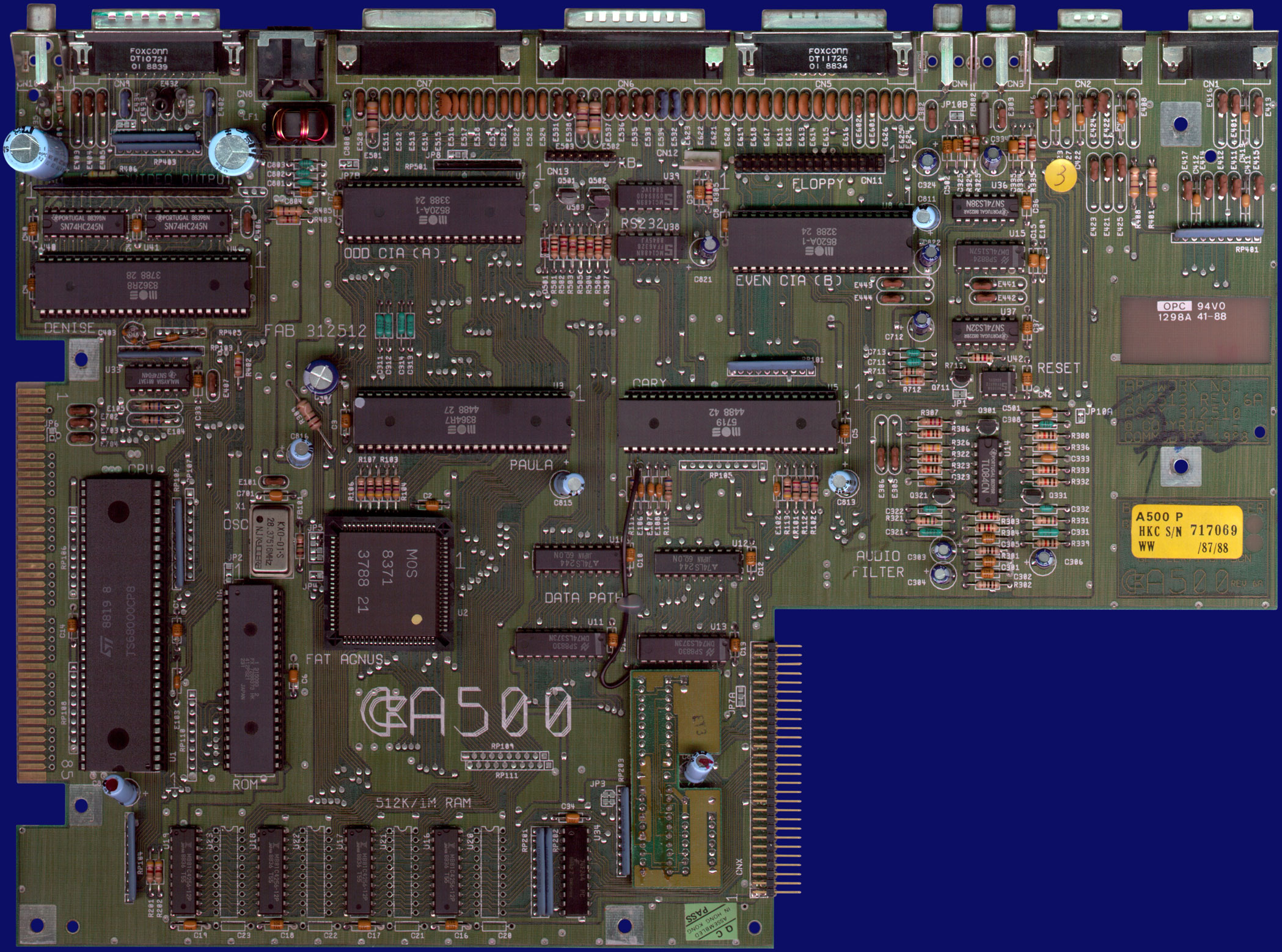 Commodore Amiga 500 & 500+ - Rev 6A motherboard, front side