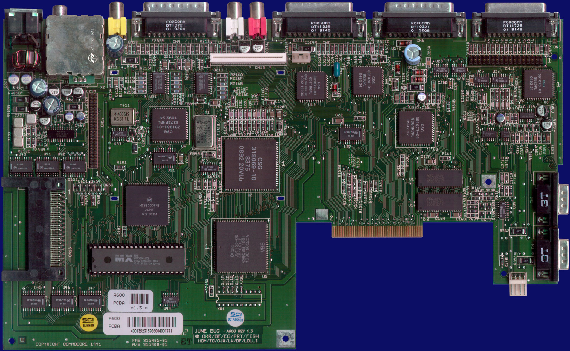 Commodore Amiga 600 - Rev 1.3 motherboard, front side