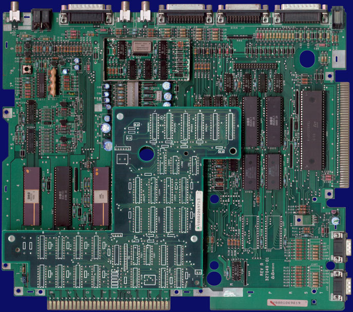 Commodore Amiga 1000 - NTSC-Hauptplatine Rev. A mit Tochterplatine, Vorderseite