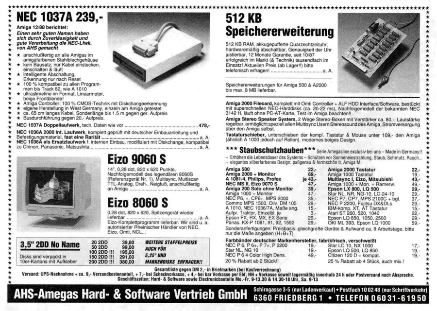 Datentechnik Bittendorf / Amegas Hard- & Software 512K Expansion - Zeitgen&ouml;ssische Werbung - Datum: 1989-07, Herkunft: DE