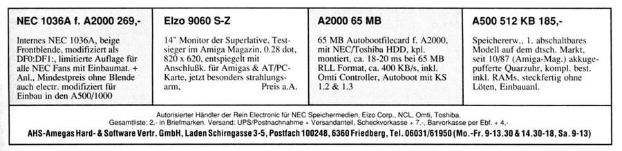 AHS (Amegas Hard- & Software) Filecard 2000 - Vintage Advert - Date: 1990-03, Origin: DE