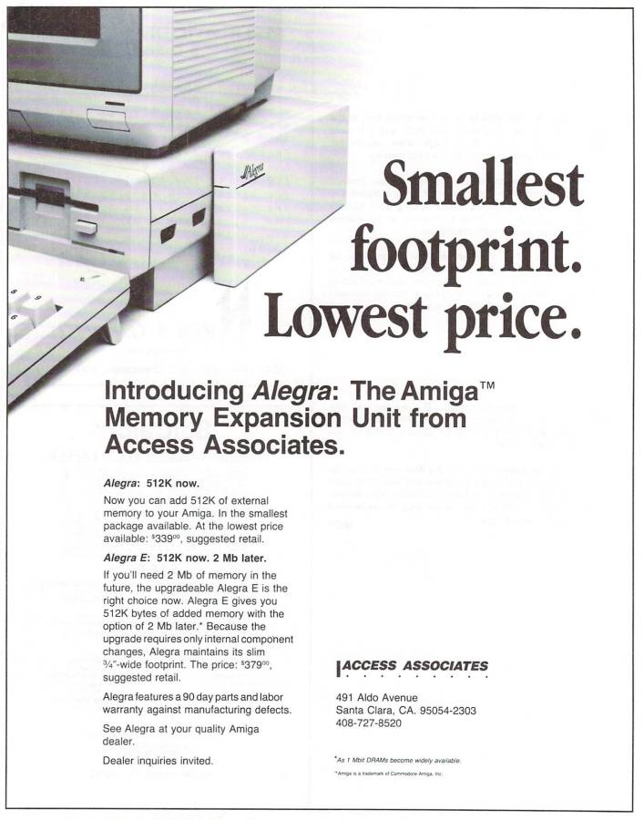 Access Associates Alegra - Zeitgenössische Werbung - Datum: 1986-06, Herkunft: US