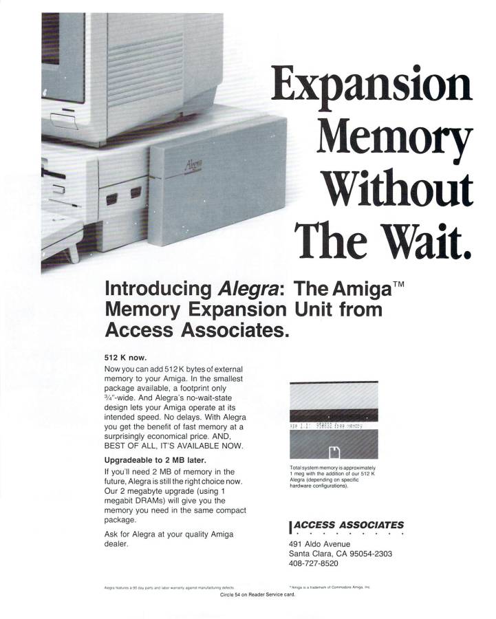 Access Associates Alegra - Zeitgenössische Werbung - Datum: 1986-11, Herkunft: US