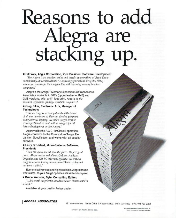 Access Associates Alegra - Zeitgenössische Werbung - Datum: 1987-07, Herkunft: US