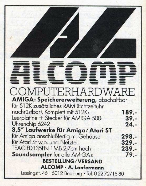 Alcomp Soundsampler Amiga 1000 - Vintage Ad (Datum: 1988-02, Herkunft: DE)