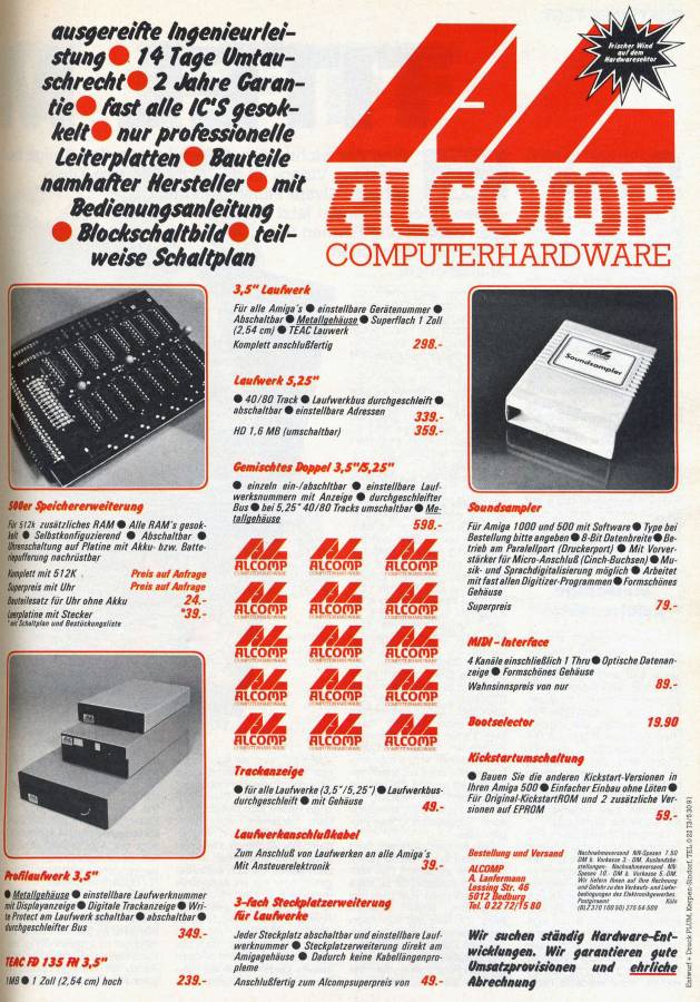 Alcomp Soundsampler Amiga 1000 - Vintage Ad (Datum: 1988-04, Herkunft: DE)