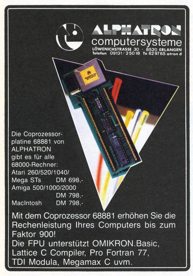 Alphatron 68881 Expansion Board - Vintage Ad (Datum: 1989-06, Herkunft: DE)