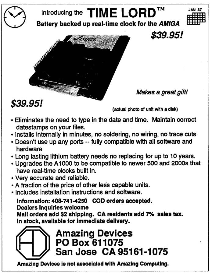 Amazing Devices Time Lord - Zeitgenössische Werbung - Datum: 1987-09, Herkunft: US