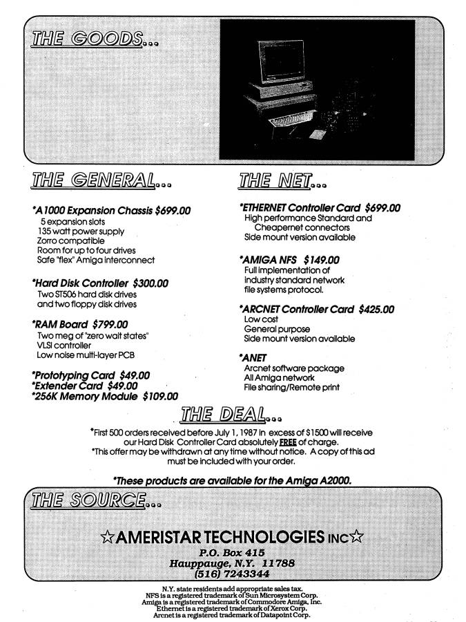 Ameristar Technologies Arcnet Controller - Zeitgenössische Werbung - Datum: 1987-04, Herkunft: US