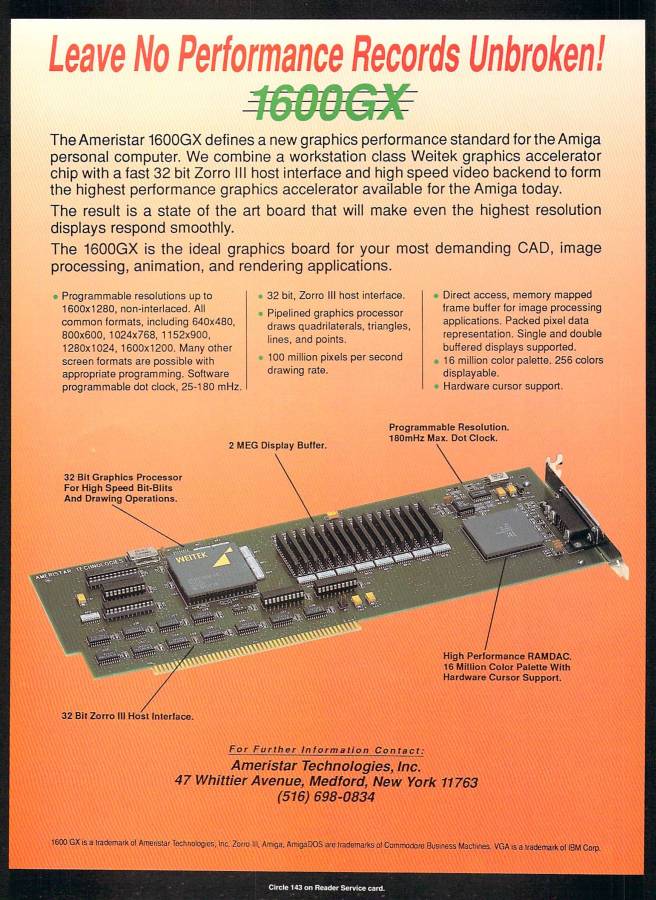 Ameristar Technologies 1600GX - Zeitgenössische Werbung - Datum: 1992-06, Herkunft: US