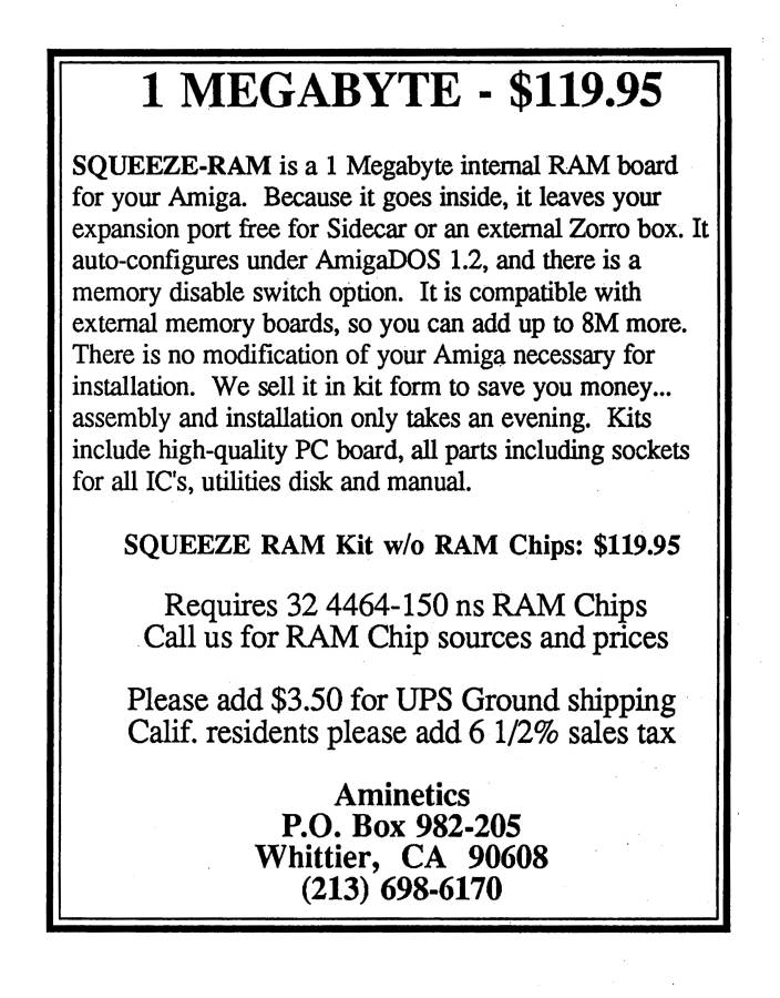 Aminetics Squeeze RAM - Vintage Advert - Date: 1987-04, Origin: US