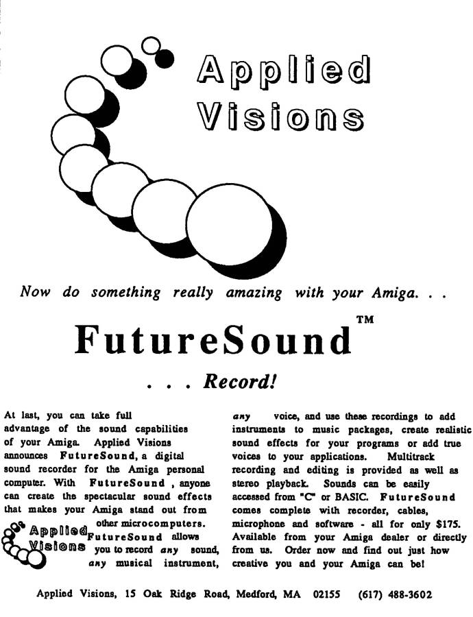 Applied Visions Future Sound / Future Sound 500 - Vintage Advert - Date: 1986-04, Origin: US