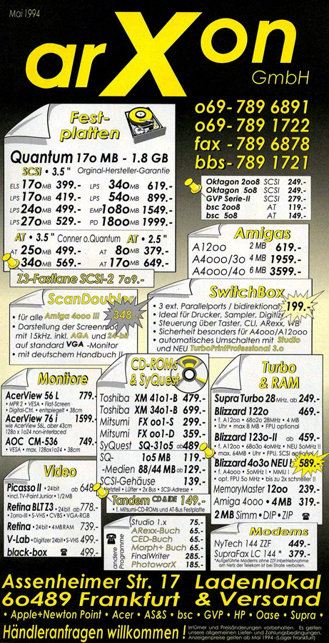 CompServ / arXon ScanDoubler - Vintage Advert - Date: 1994-05, Origin: DE
