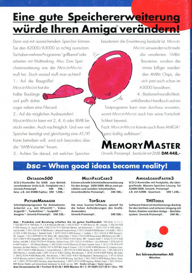 BSC Memory Master - Zeitgenössische Werbung - Datum: 1991-07, Herkunft: DE