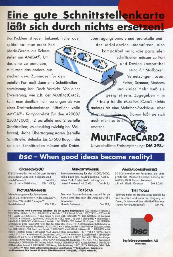 BSC MultiFaceCard 2 / MultiFaceCard 2+ - Zeitgenössische Werbung - Datum: 1991-09, Herkunft: DE