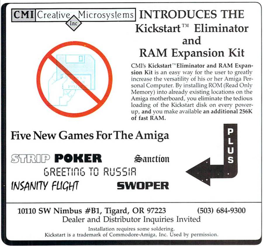 Creative Microsystems Kickstart Eliminator - Zeitgenössische Werbung - Datum: 1987-03, Herkunft: US