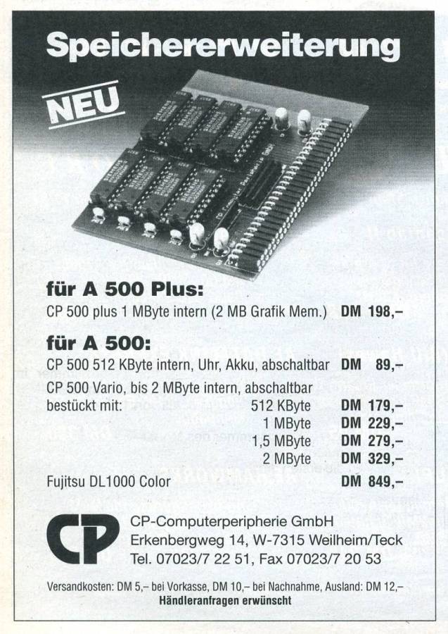 CP Computer Peripherie CP500 / Vario - Vintage Ad (Datum: 1991-12, Herkunft: DE)