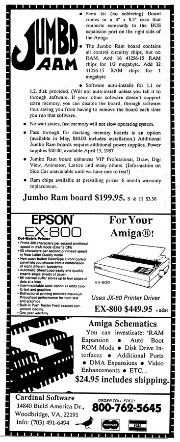 Cardinal Software Jumbo RAM - Zeitgenössische Werbung - Datum: 1987-06, Herkunft: US