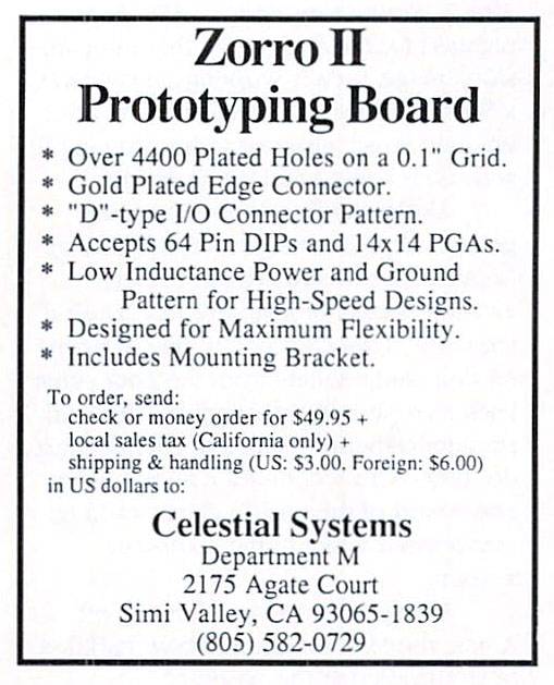 Celestial Systems Zorro II Prototyping Board - Zeitgenössische Werbung - Datum: 1989-03, Herkunft: US