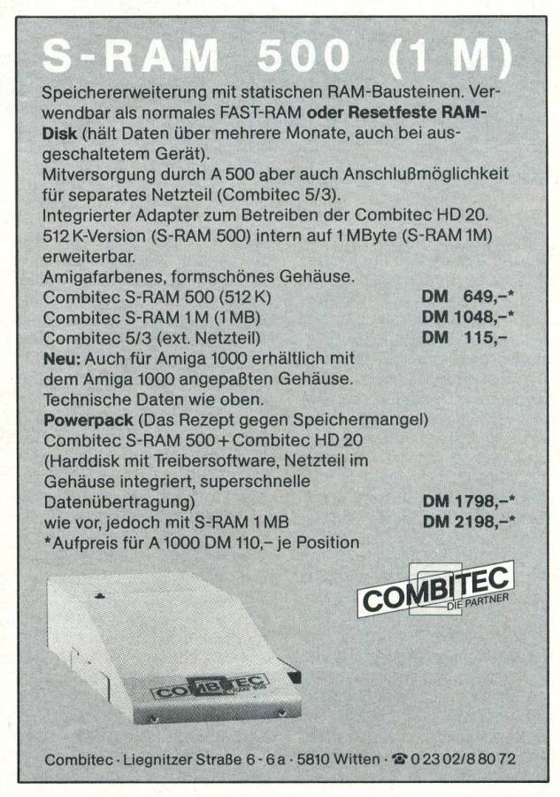 Combitec S-RAM - Zeitgenössische Werbung - Datum: 1988-12, Herkunft: DE