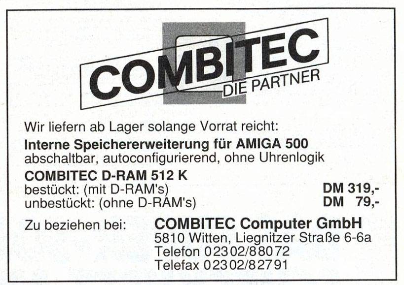 Combitec D-RAM 512K - Zeitgenössische Werbung - Datum: 1989-03, Herkunft: DE