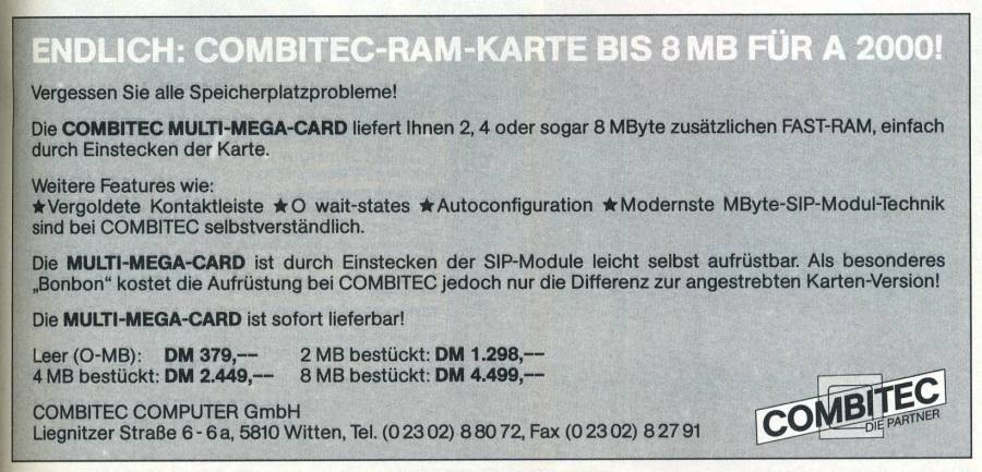 Combitec D-RAM 2000 / Multi-Mega-Card - Vintage Ad (Datum: 1989-04, Herkunft: DE)