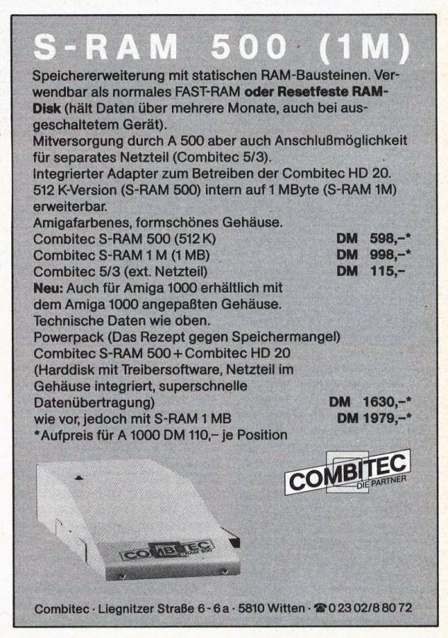 Combitec S-RAM - Zeitgenössische Werbung - Datum: 1989-05, Herkunft: DE