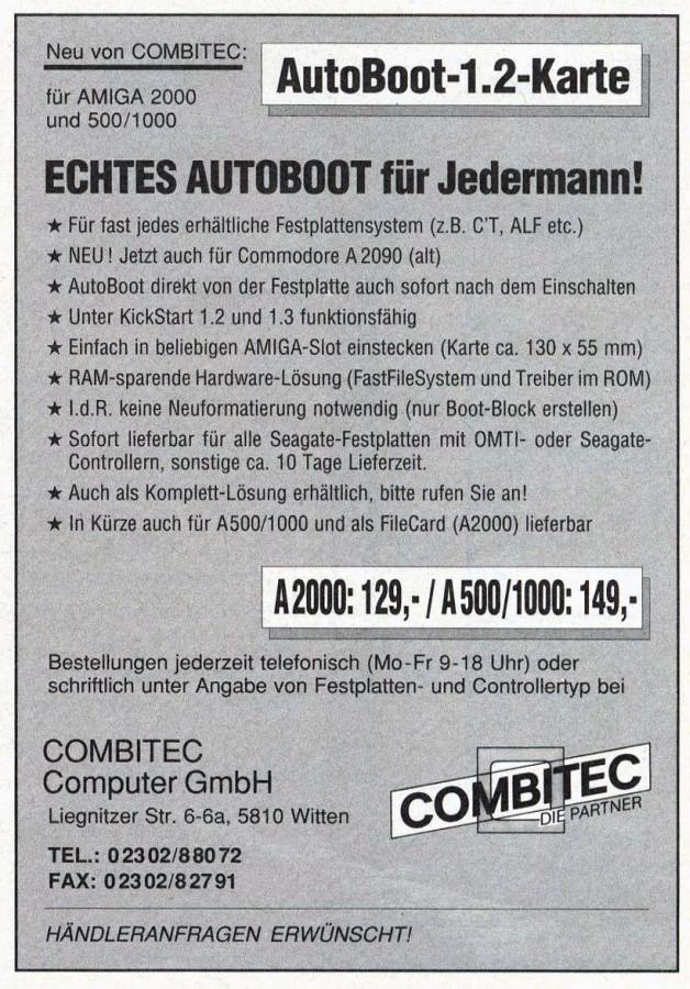 Combitec AutoBoot-Karte - Zeitgenössische Werbung - Datum: 1989-08, Herkunft: DE