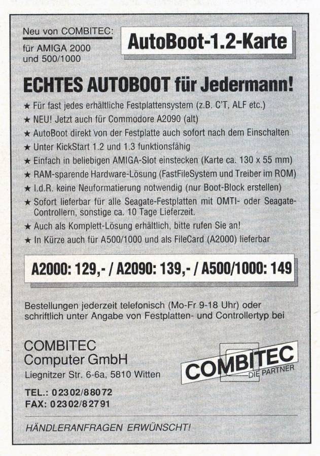 Combitec AutoBoot-Karte - Zeitgenössische Werbung - Datum: 1989-10, Herkunft: DE