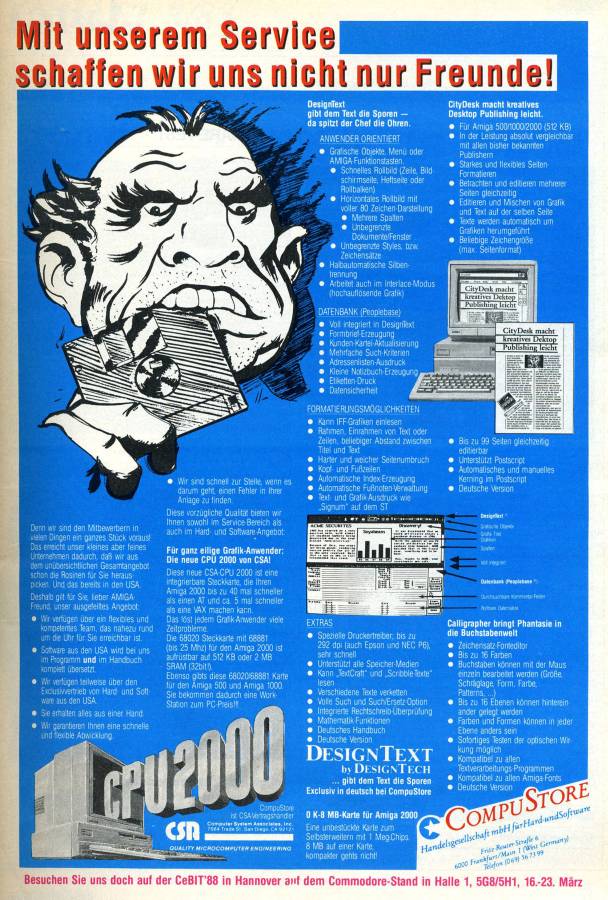 Computer System Associates Turbo Amiga CPU (A2000) - Zeitgenössische Werbung - Datum: 1988-03, Herkunft: DE