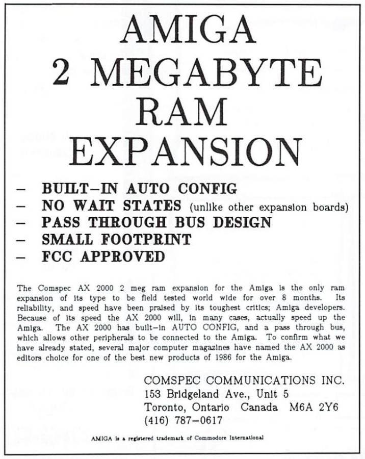 Comspec Communications AX-1000 & AX-2000 - Zeitgenössische Werbung - Datum: 1986-11, Herkunft: US