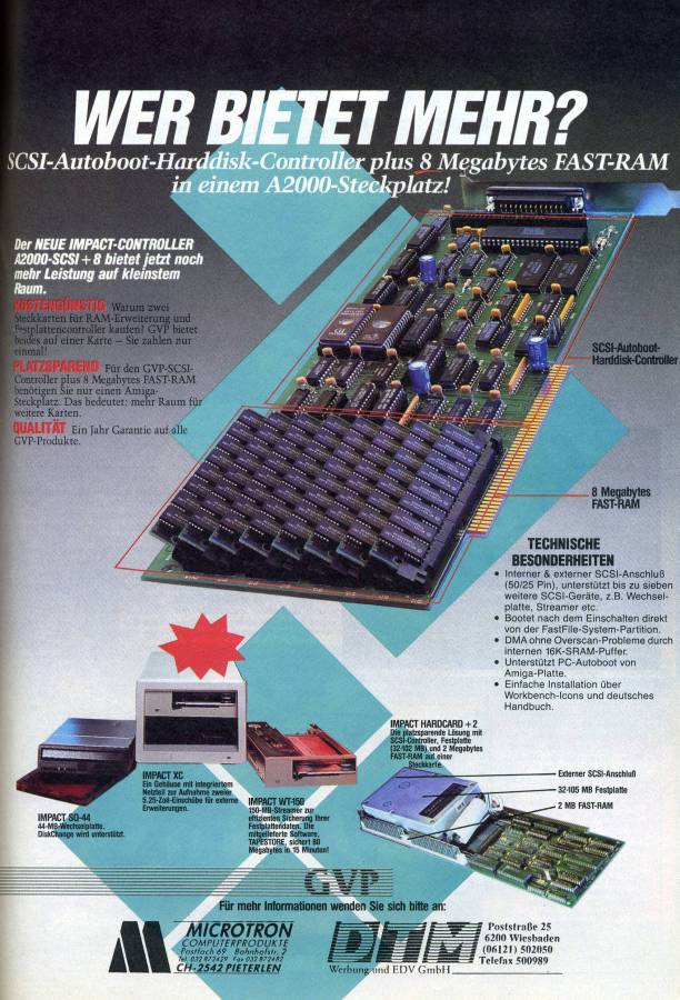 Great Valley Products Impact A2000-SCSI+8 - Vintage Advert - Date: 1990-03, Origin: DE