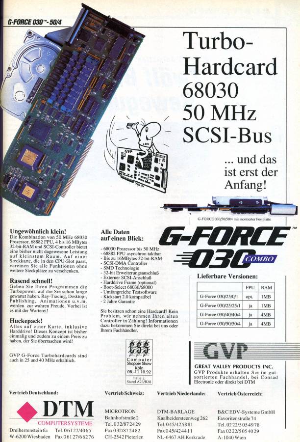 Great Valley Products G-Force 030 (Impact A2000-030 Combo Series II) - Zeitgenössische Werbung - Datum: 1992-10, Herkunft: DE