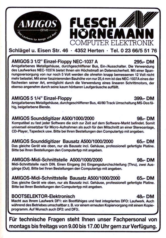 Flesch und H&ouml;rnemann Computer Amigos MIDI - Vintage Advert - Date: 1988-03, Origin: DE