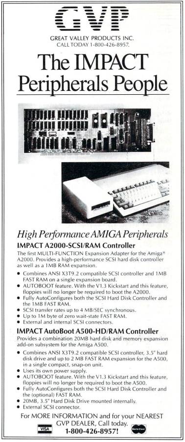 Great Valley Products Impact A500-SCSI - Zeitgenössische Werbung - Datum: 1988-05, Herkunft: US