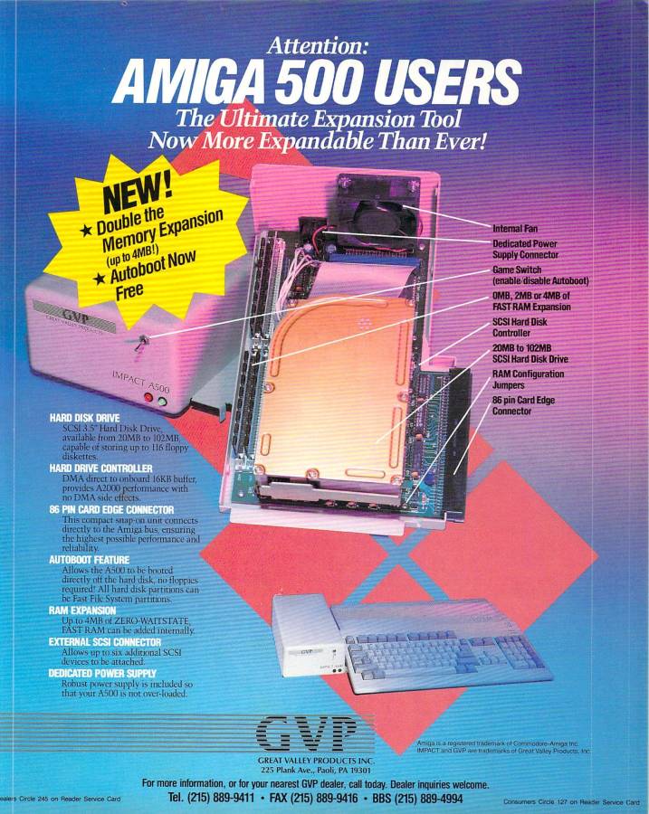 Great Valley Products Impact A500-SCSI+4 - Zeitgenössische Werbung - Datum: 1989-12, Herkunft: US