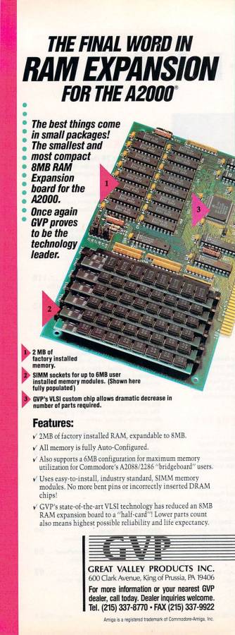 Great Valley Products Impact A2000-RAM8 - Vintage Advert - Date: 1991-11, Origin: US