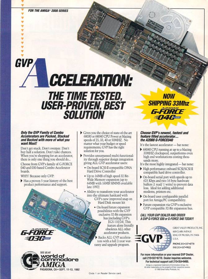 Great Valley Products G-Force 030 (Impact A2000-030 Combo Series II) - Zeitgenössische Werbung - Datum: 1992-09, Herkunft: US