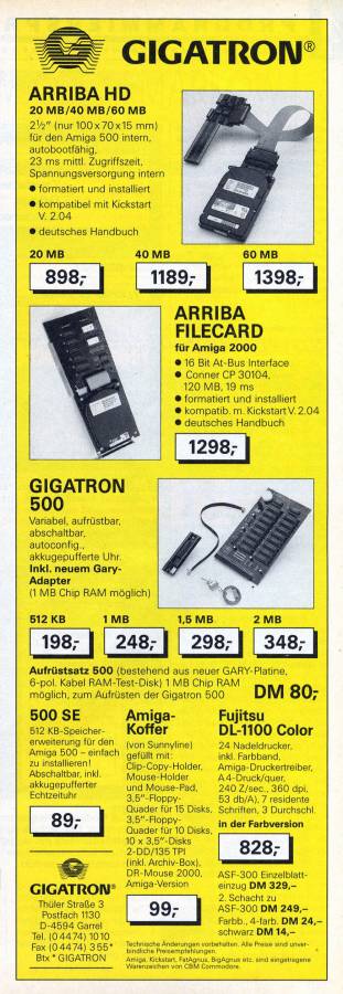 Gigatron Arriba Filecard - Vintage Ad (Datum: 1990-11, Herkunft: DE)